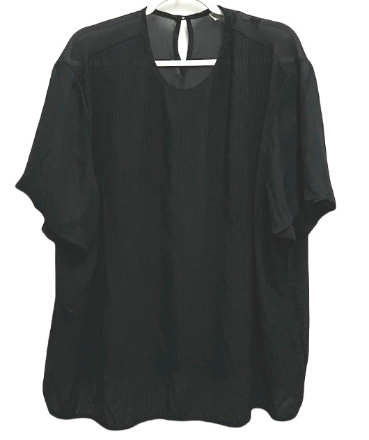 Kathryn Deene 26/28 black sheer see through pleated women’s short sleeve top
