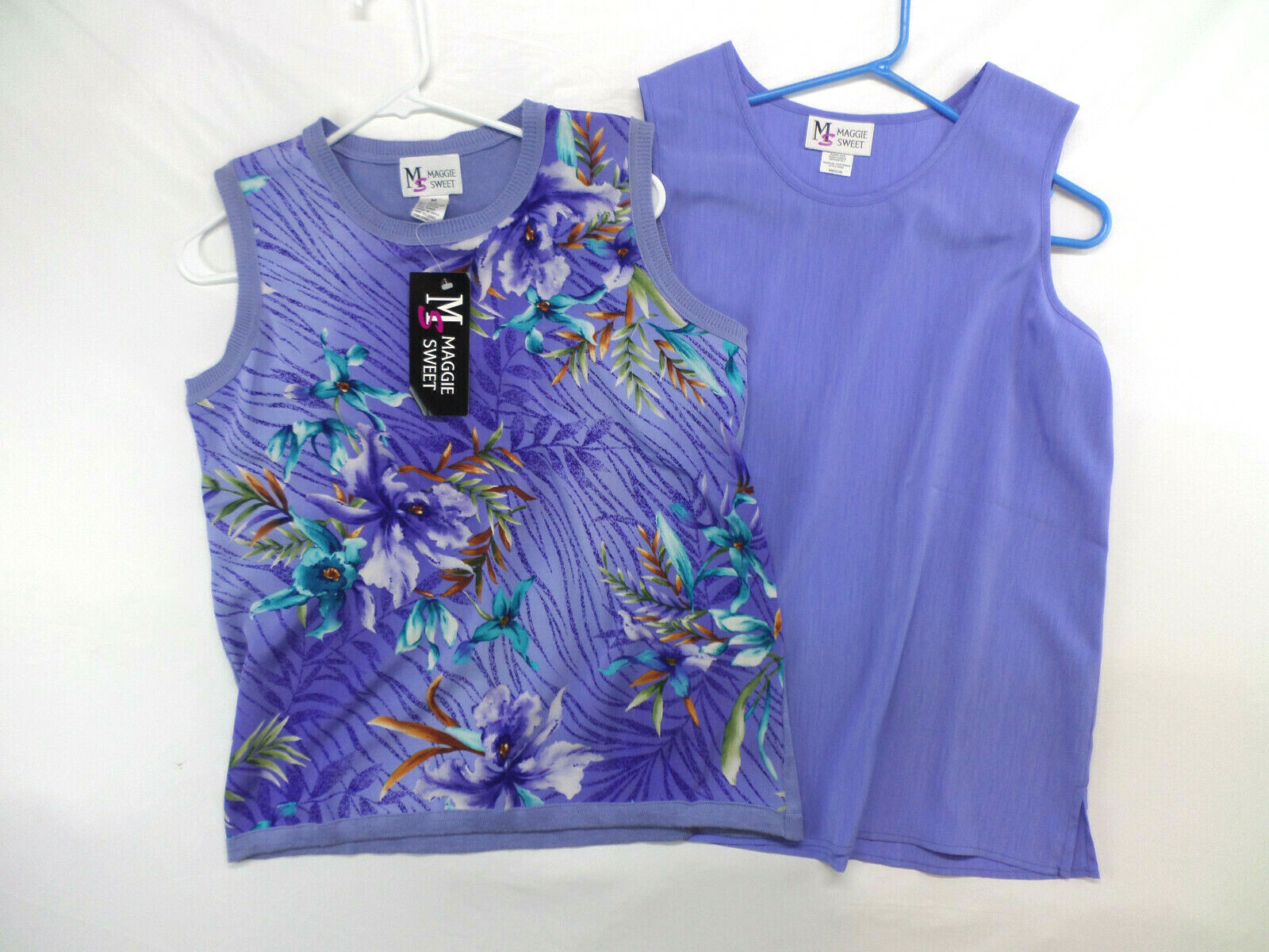 2 Maggie Sweet Purple Floral Sleeveless Shirts Women’s Size M NEW