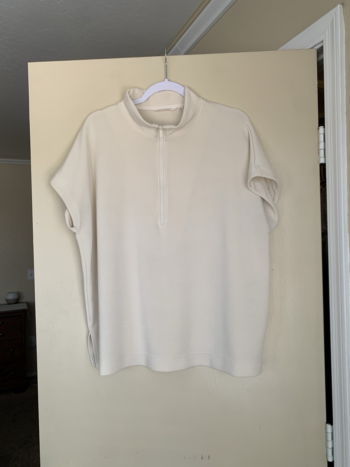 Soma 24/ 7 Beige Cream 1/4 Zip Cap Sleeve XL Shirt Travel Loungewear Comfy Top