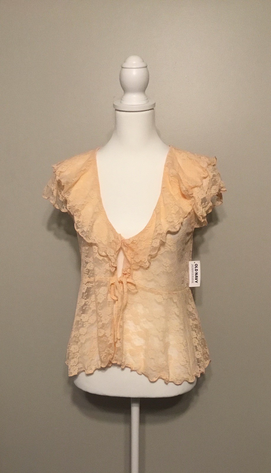 Old Navy Sz Medium Orange Ruffled Lace Top Plunge V-Neck Tie Front Sheer NWT