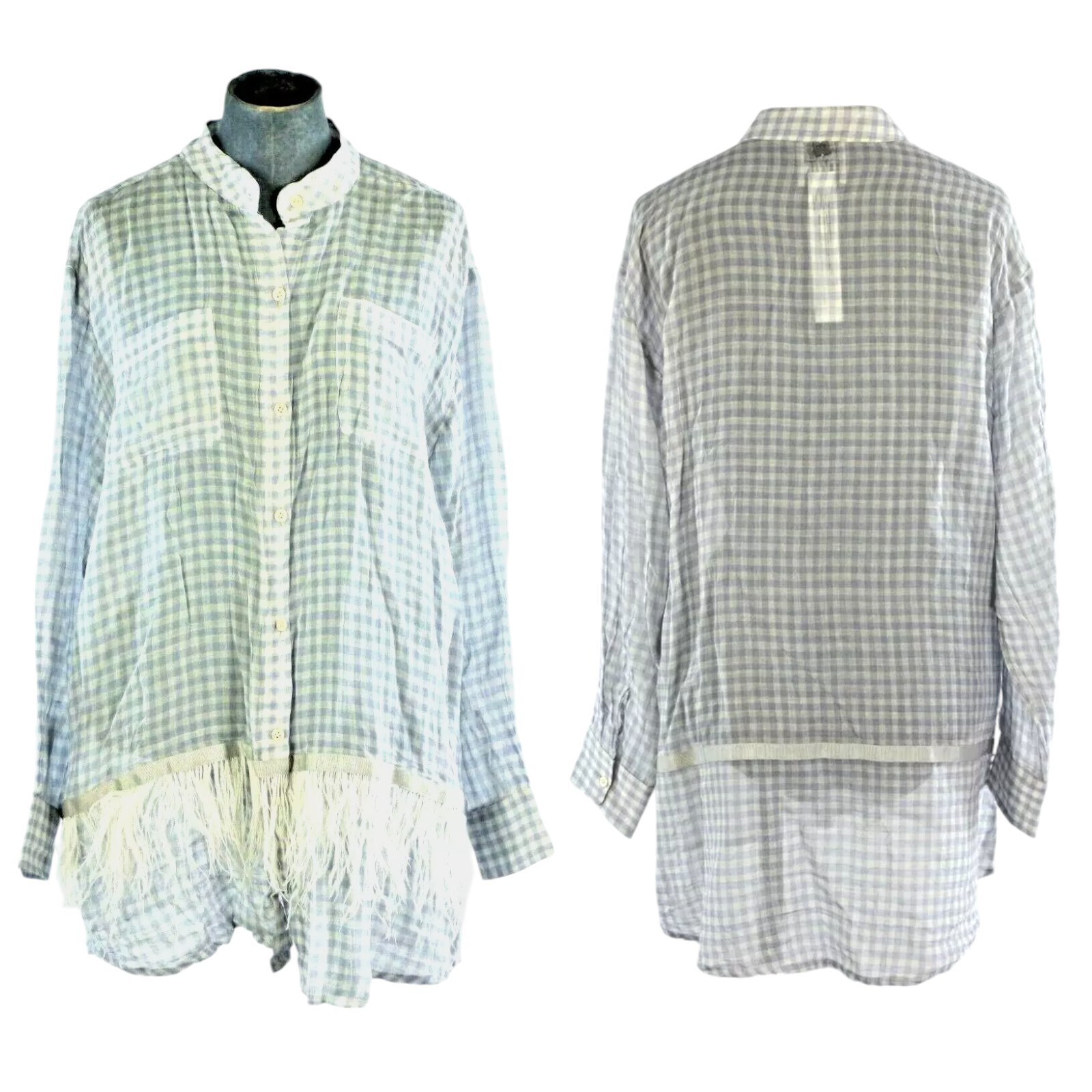 Twinset Simona Barbieri Gingham Cotton Shirt Feather Trim Longline Casual S