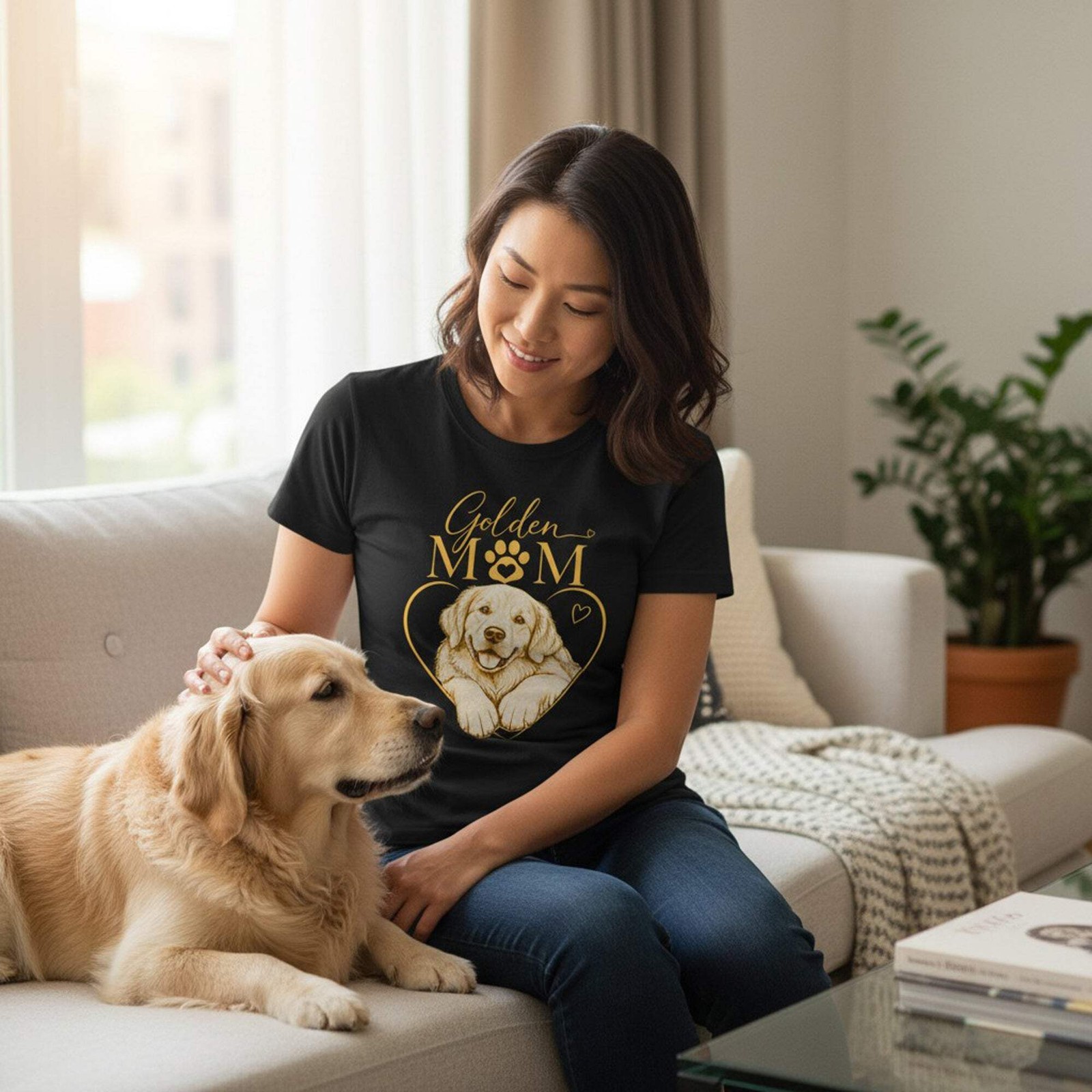 Golden Retriever Mom Graphic T-Shirt Cotton Women’s Casual Dog Lover Top