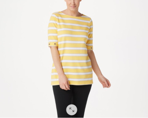 Denim & Co. – Striped French Terry Boat-Neck Top w/ Grommet Trim – Canary Yellow
