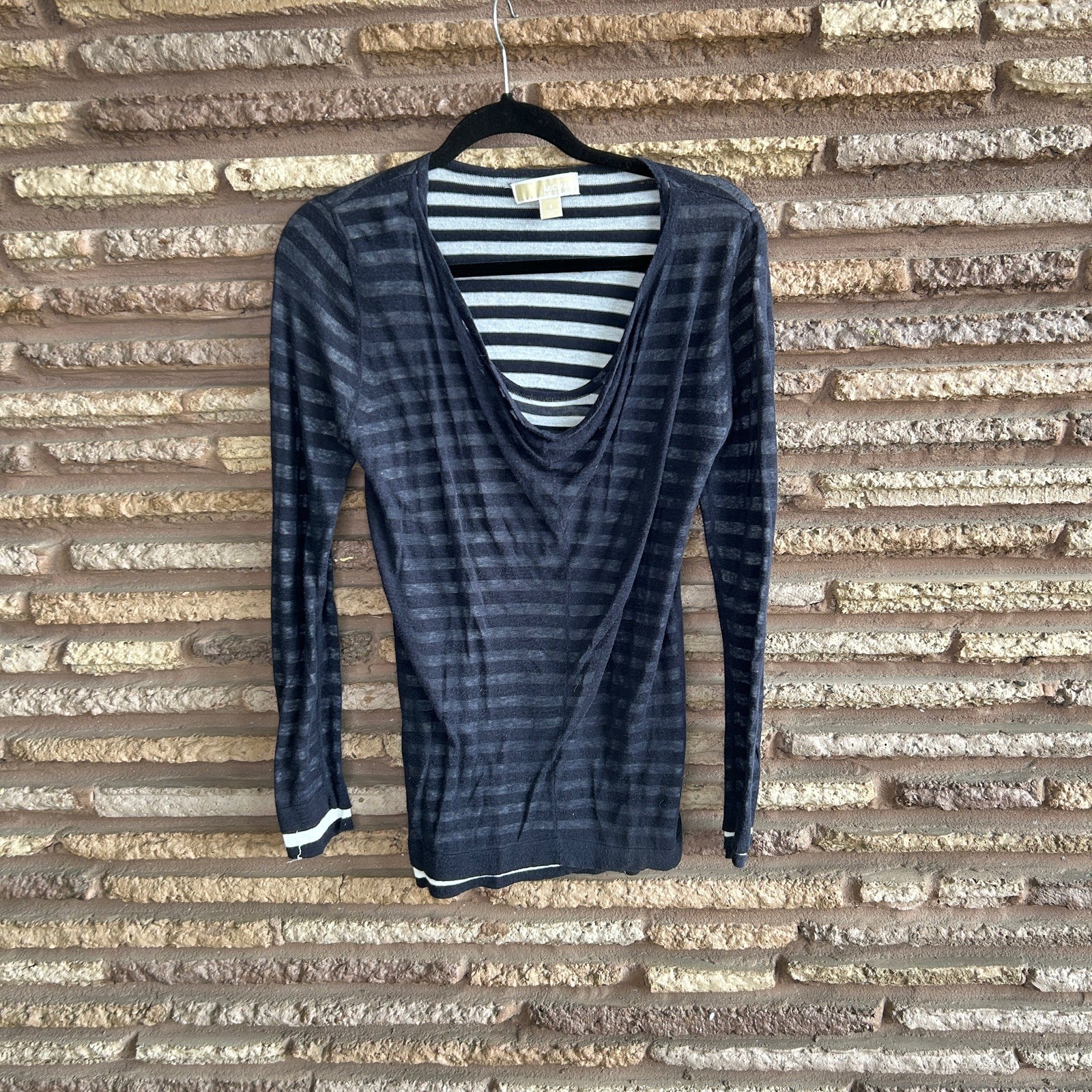 MICHAEL Michael Kors Top Layered Striped Sheer Cowl Neck Size Small