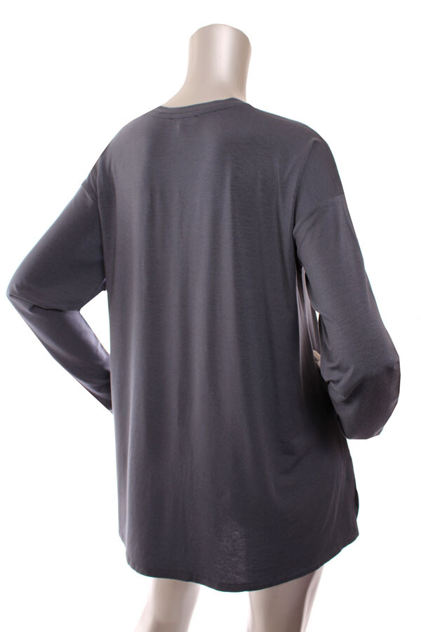 NEW Eileen Fisher Fine Jersey V Neck Easy Fit Thigh Length Boxy Top Steel Blue