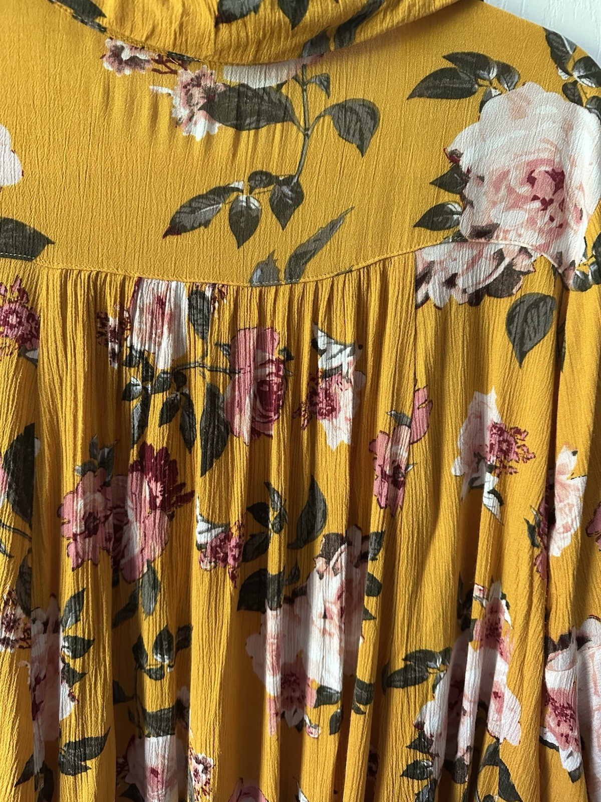 NWOT UMGEE Mustard Floral V Neck Babydoll Top