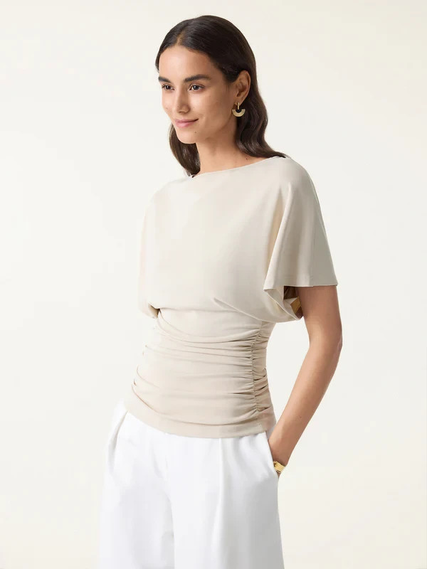 OGL Effortless Boatneck Batwing Sleeve Side Ruched Top