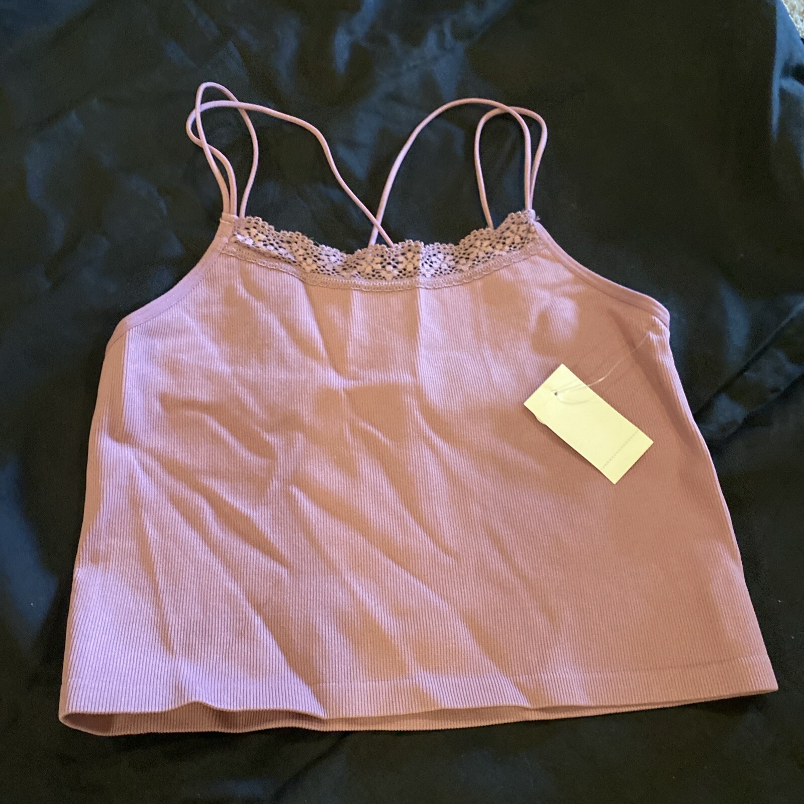 Women Round Neck Two Ply Knit Cami Crop Top Double Elastic Strap