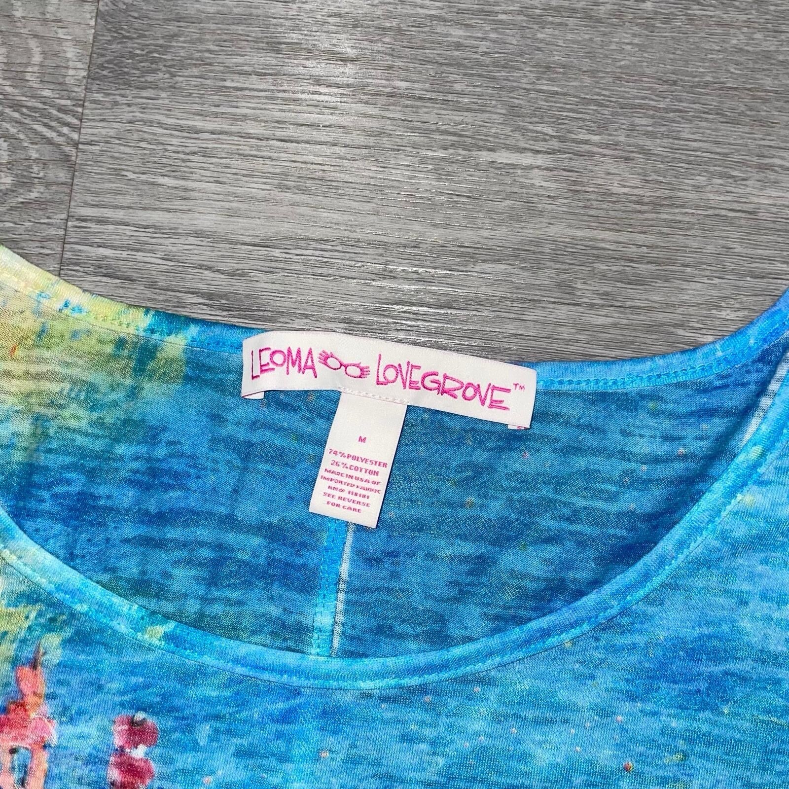 Leoma Lovegrove Womens Medium Multi Abstract Colorful Beach Wearable Art Top Tee