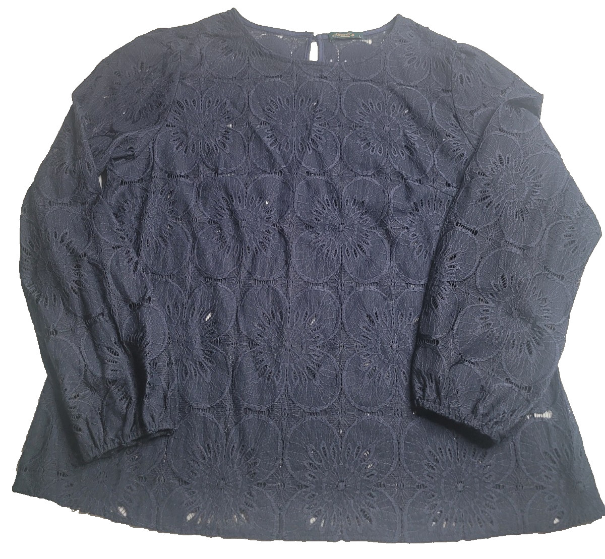 Ofeefan Navy Floral Lace Long Sleeve Blouse Women’s Large