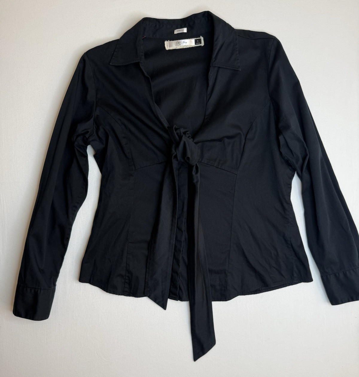 VTG Y2K Old Navy Black Long Sleeve Front Tie Top Dark Cottage Core Size XL