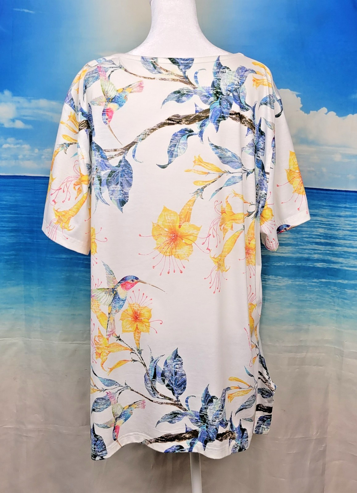 PRINCESS CRUISES Womans WHITE Tunic Top Multi Color Shirt Sharkbite Hem size 3x