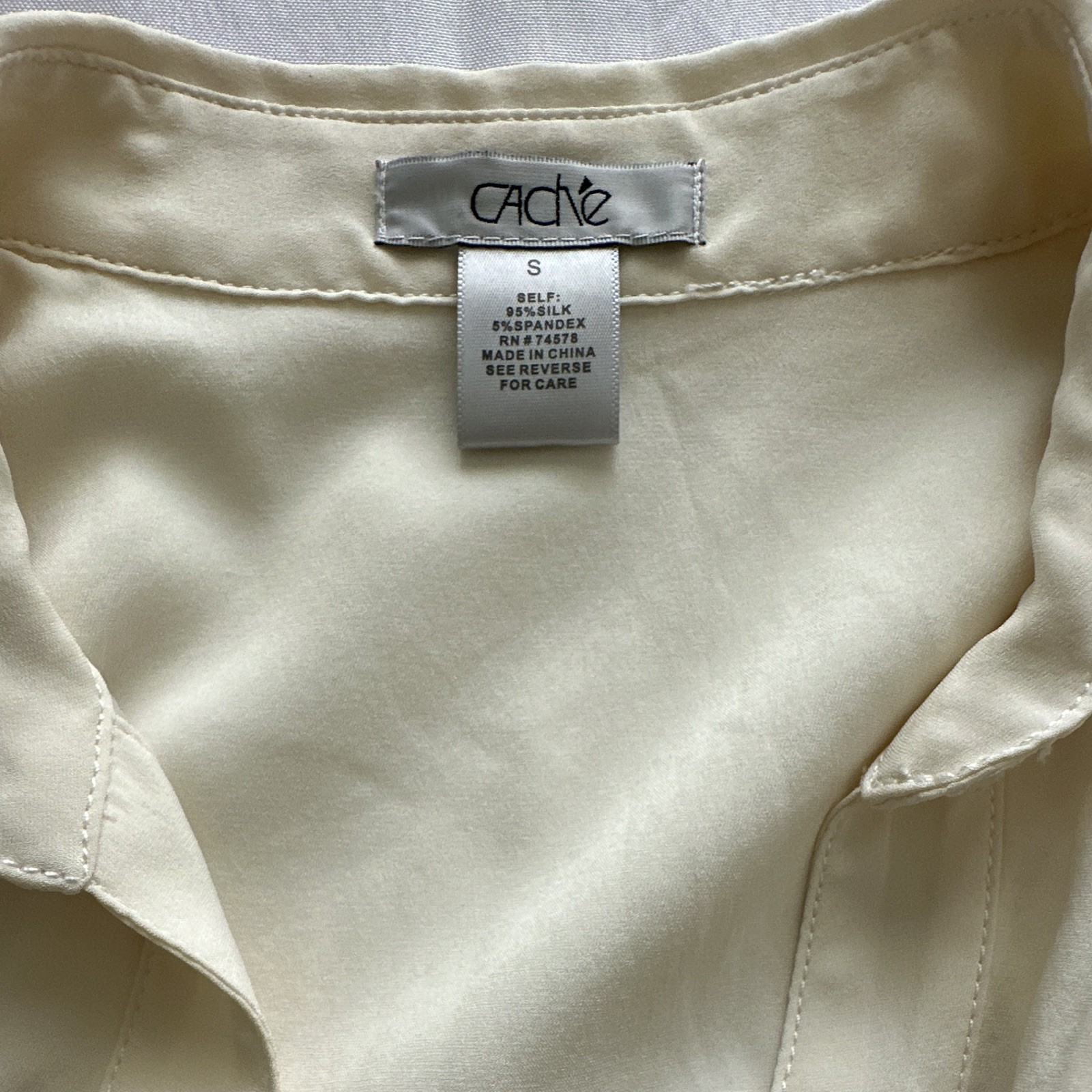 Cache Women’s S Ivory 100% Silk Collared Long Sleeve Studded Blouse