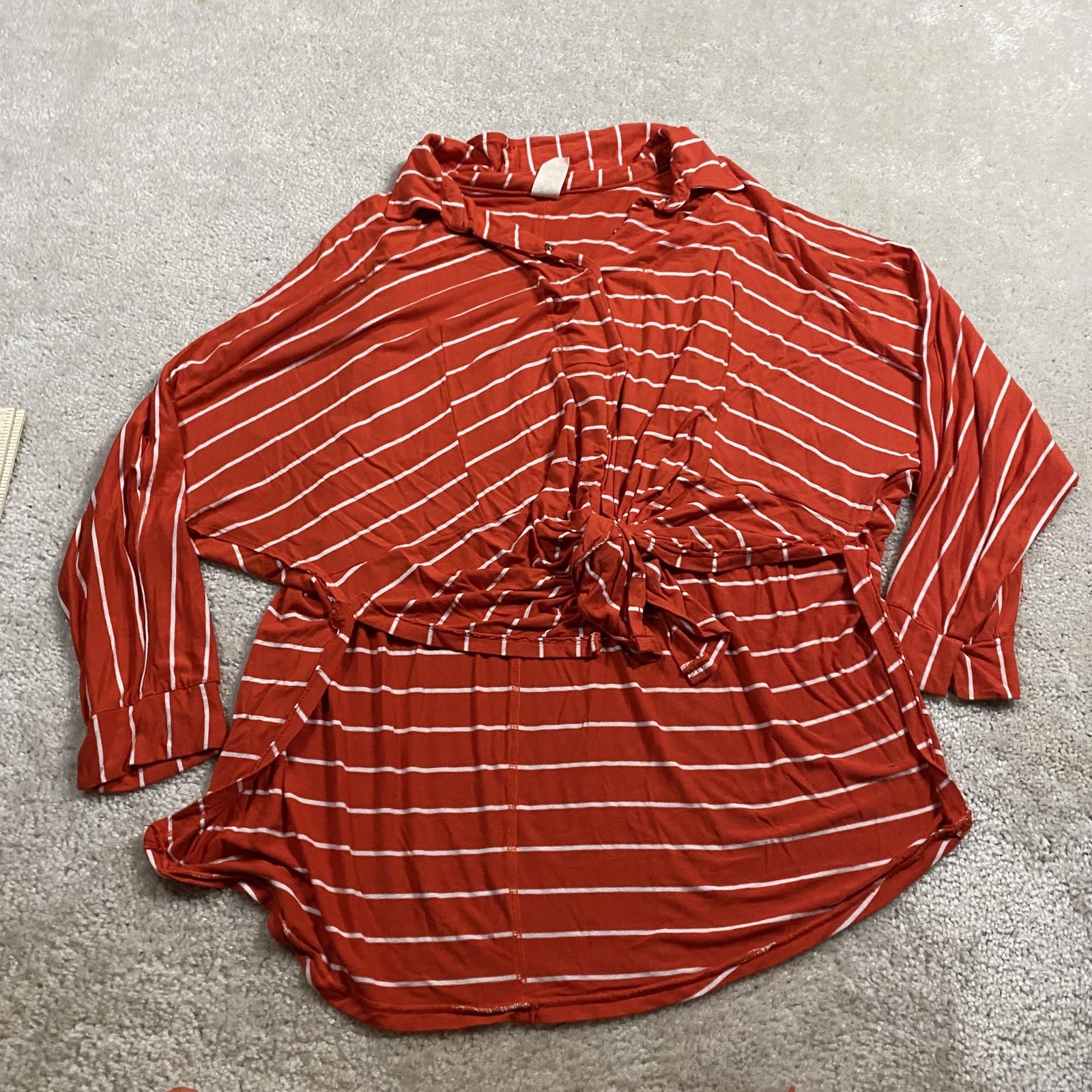 We The Free Shirt Womens M Orange Striped Button Up Tunic Dolman Sleeve