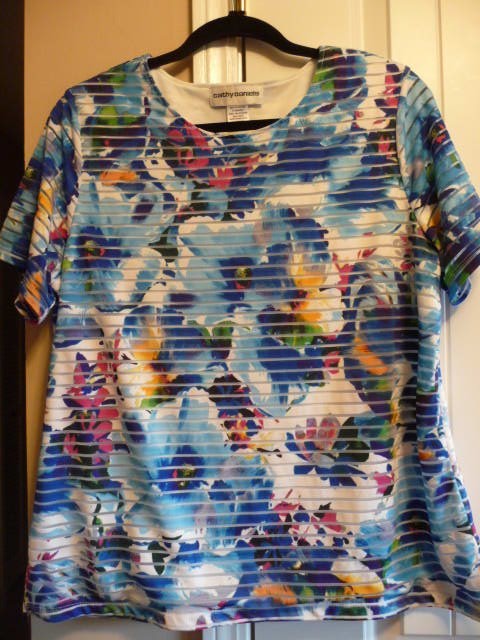 Cathy Daniels Multicolor Short Sleeve Round Neck Lined Floral Top, Size L