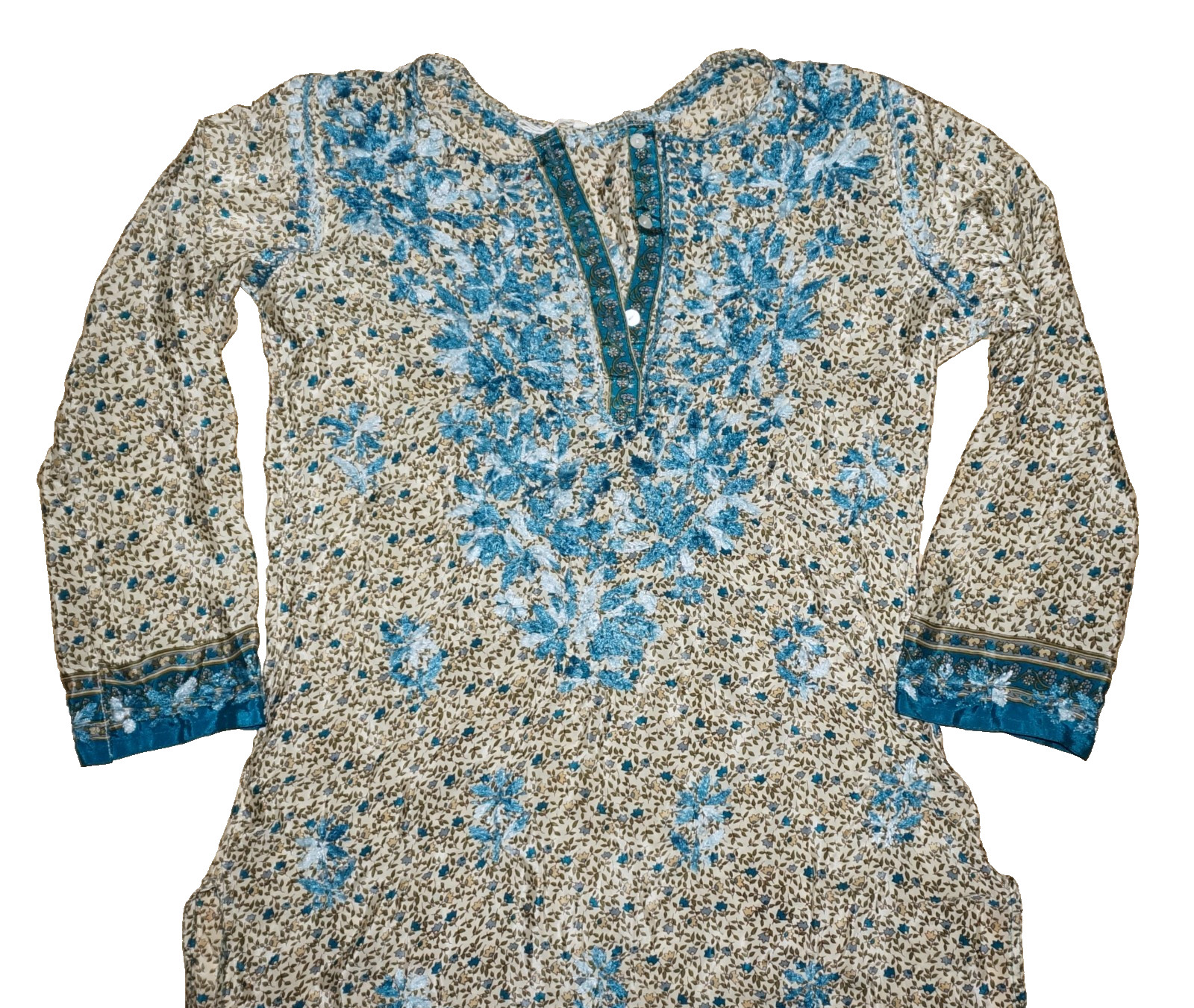 CUSTOM CRAFTED Multicolor Silk & Embroidery Mid-Length Tunic Top S/M