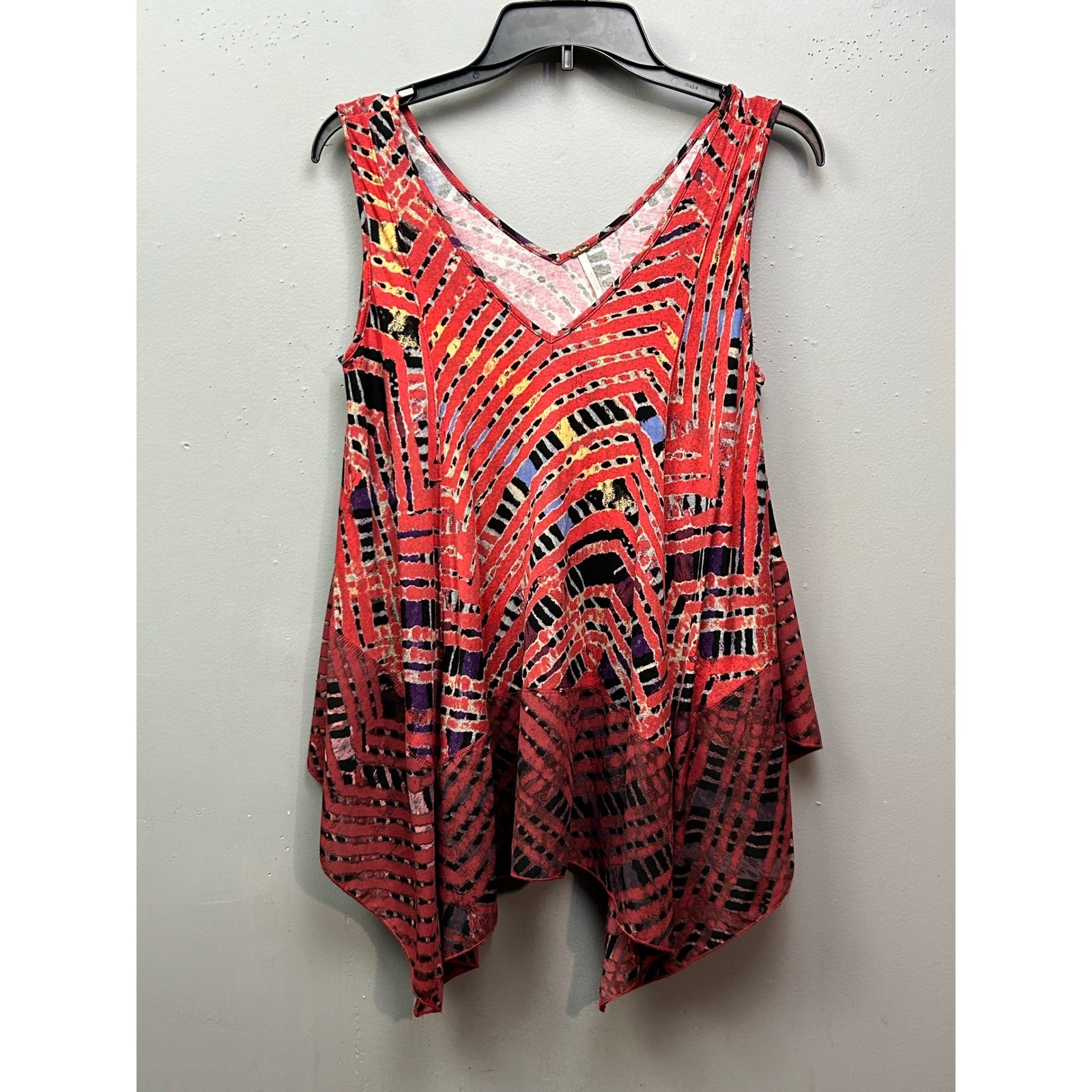 Free People Top Womens Small Abstract Print Sleeveless V Neck Asymmetrical Tunic
