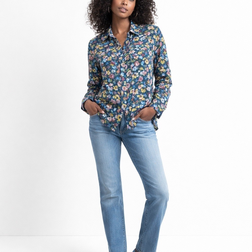 Monsoon Fusion Floral Button-Up Blouse US 10 Cottagecore Romantic Spring Top