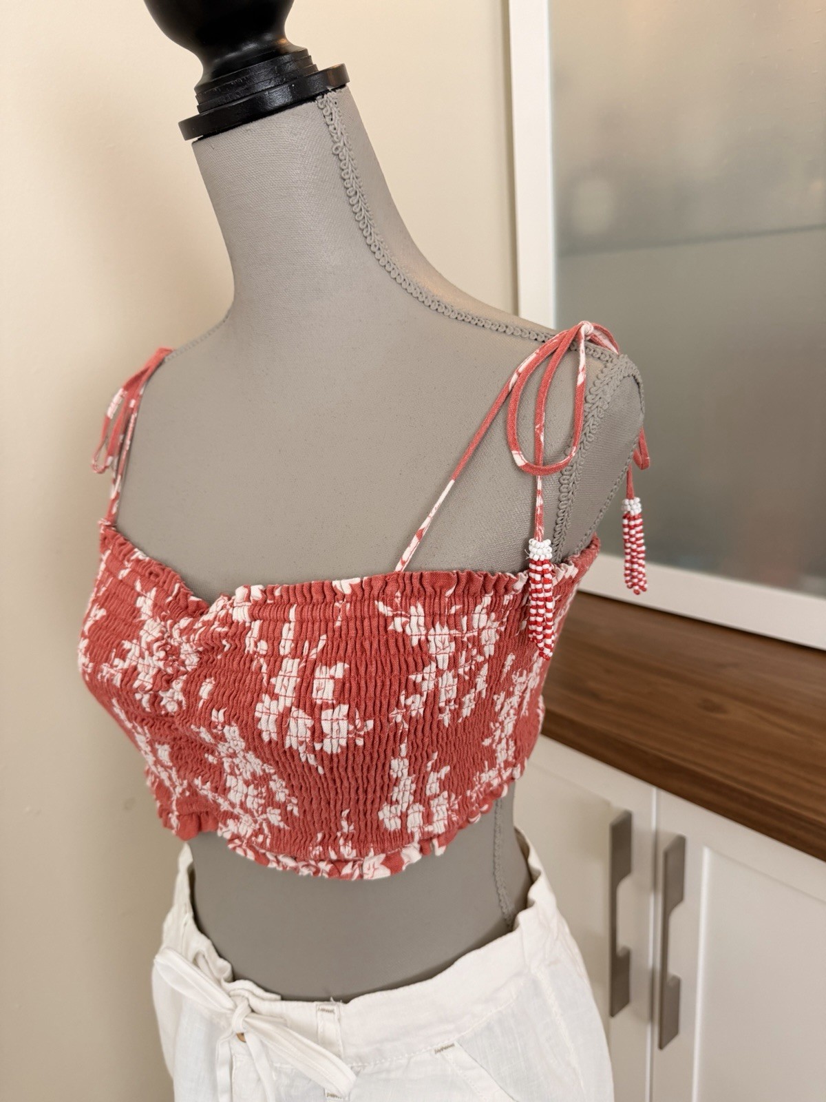 House of Harlow 1960 Boho-inspired Beaded Festival Sweetheart Crop Top – Size S