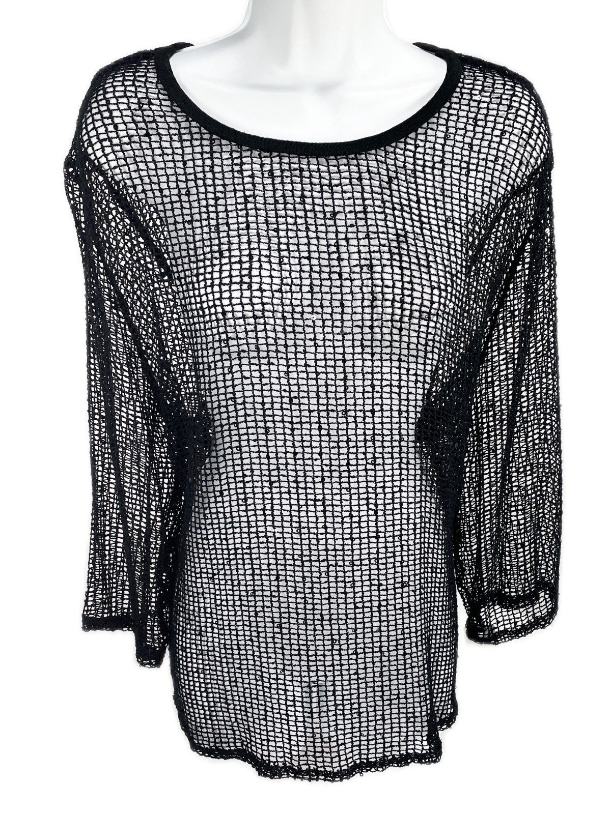 PXL Drapers & Damons Black Mesh Top Sheer Shirt Cover Up Long Sleeve