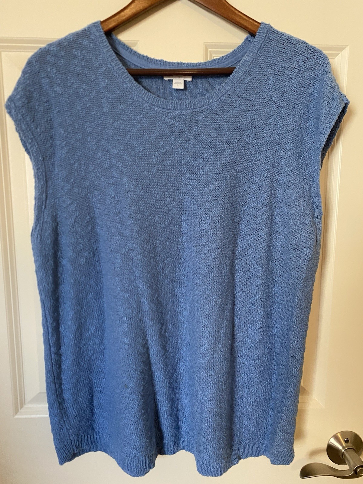 Pure Jill Blue Spring Summer Cotton Acrylic Knit Sleeveless Top Round Neck L
