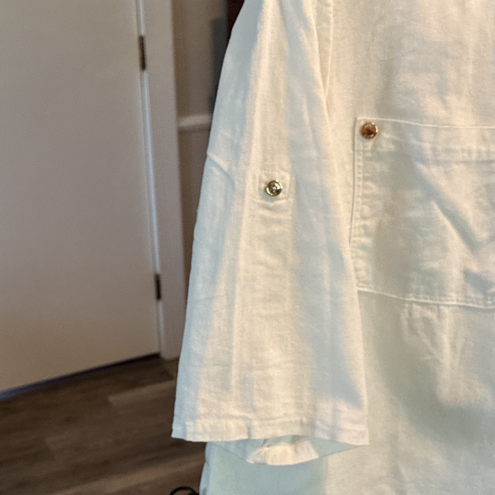 Anne Klein Women’s M/L White Solid Round Neck 3/4 Roll Tab Linen Tunic .
