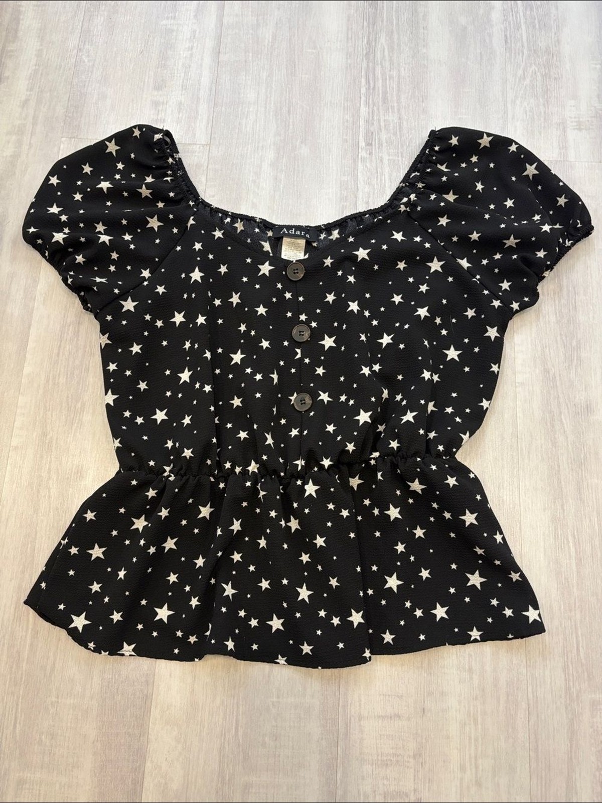 Adara Black Star-Print Peplum Top XLarge