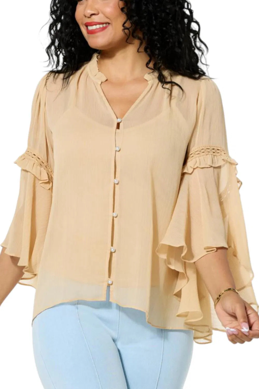 C. Wonder Women’s Chiffon Drama Top Dusty Champagne