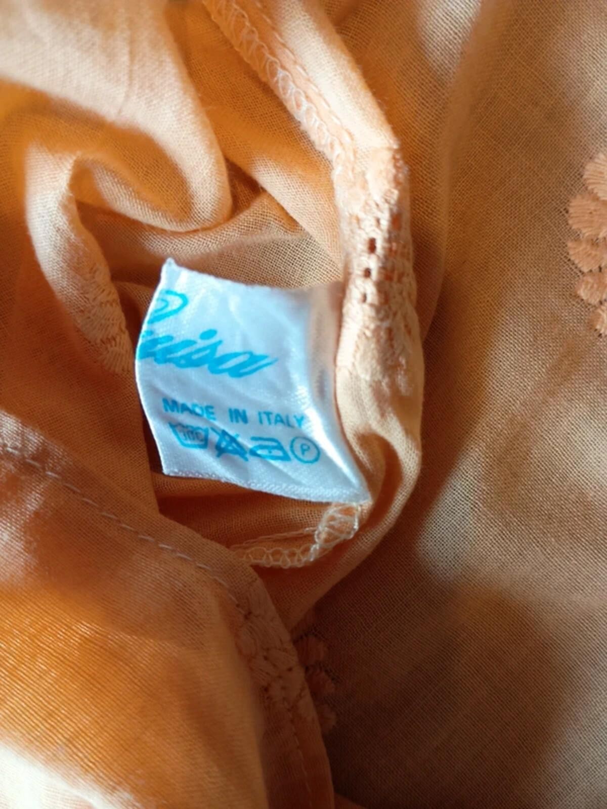 Luisa Italian Vintage 100% Cotton Pale Orange Flower Blouse Size Medium