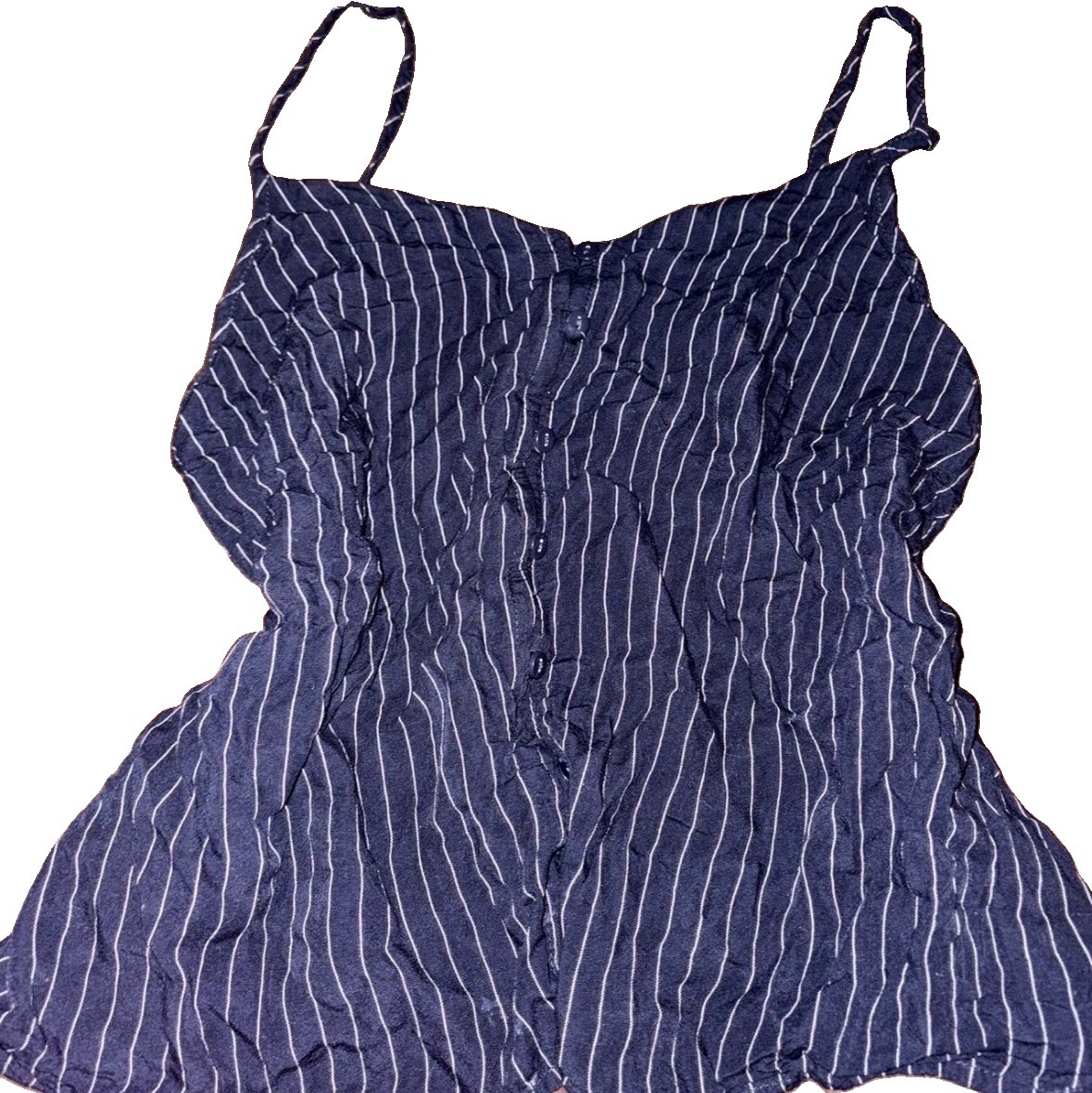 Tresics Women’s Large White Navy Blue Striped Tank top Buttons