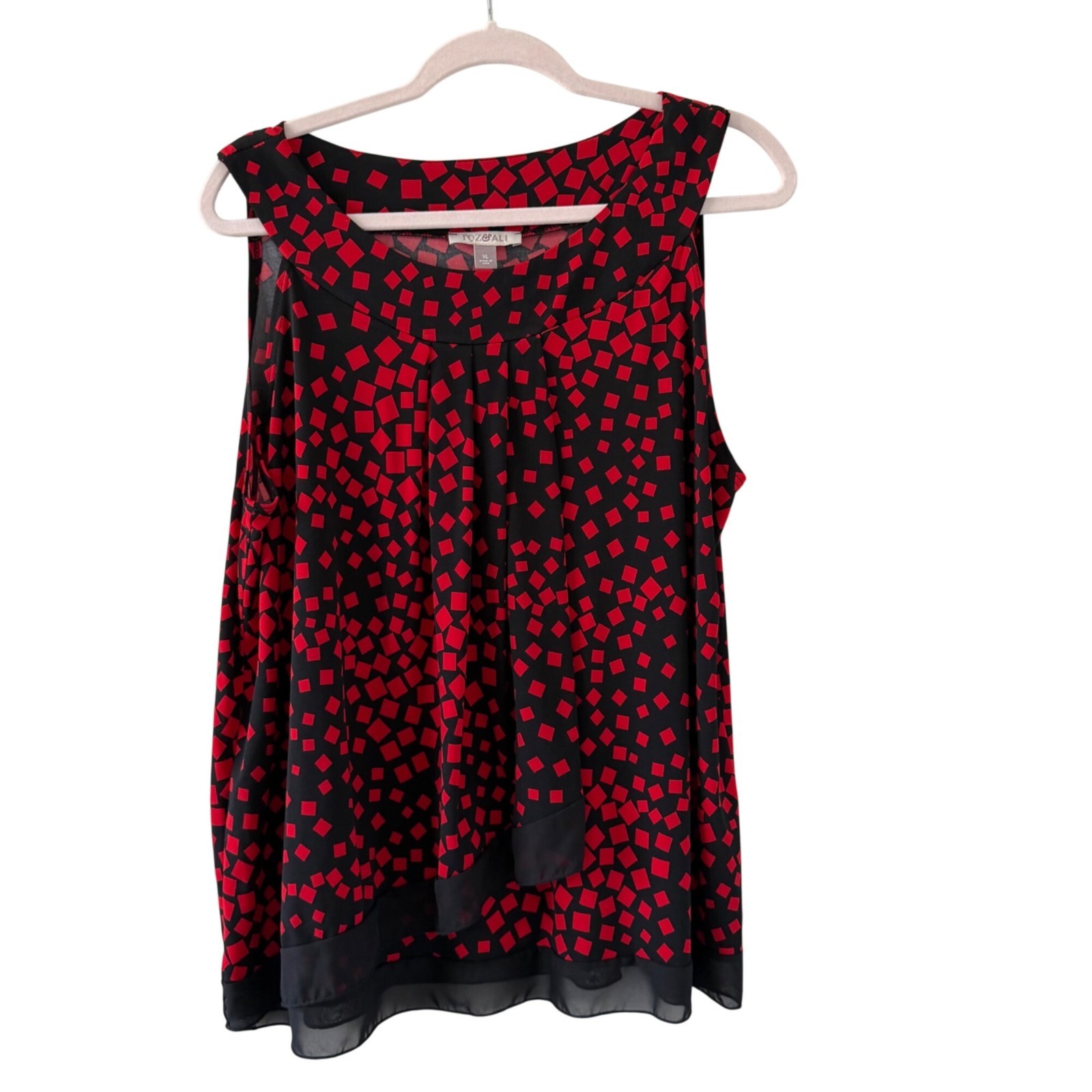 Roz & Ali Red & Black Sleeveless Geometric Print Blouse Sz XL blouse