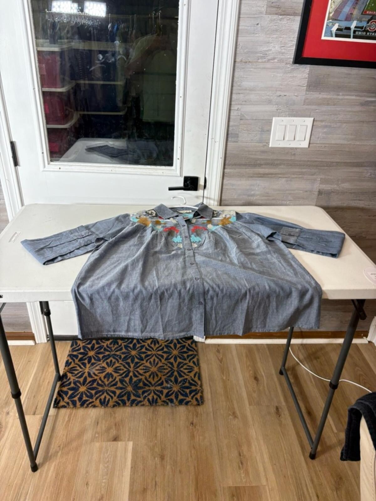 Embroidered Chambray Button-Down Shirt in Light Blue 1864