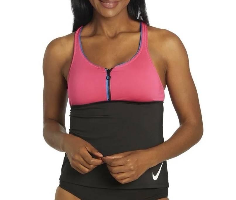 Nike Women’s Colorblock Racerback Tankini Top Pink/Black Size Medium NEW