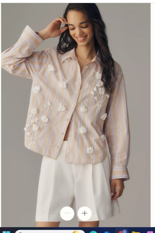 Anthroplogie Maeve Shrunken Bennet Embellished Shirt xs stripe floral