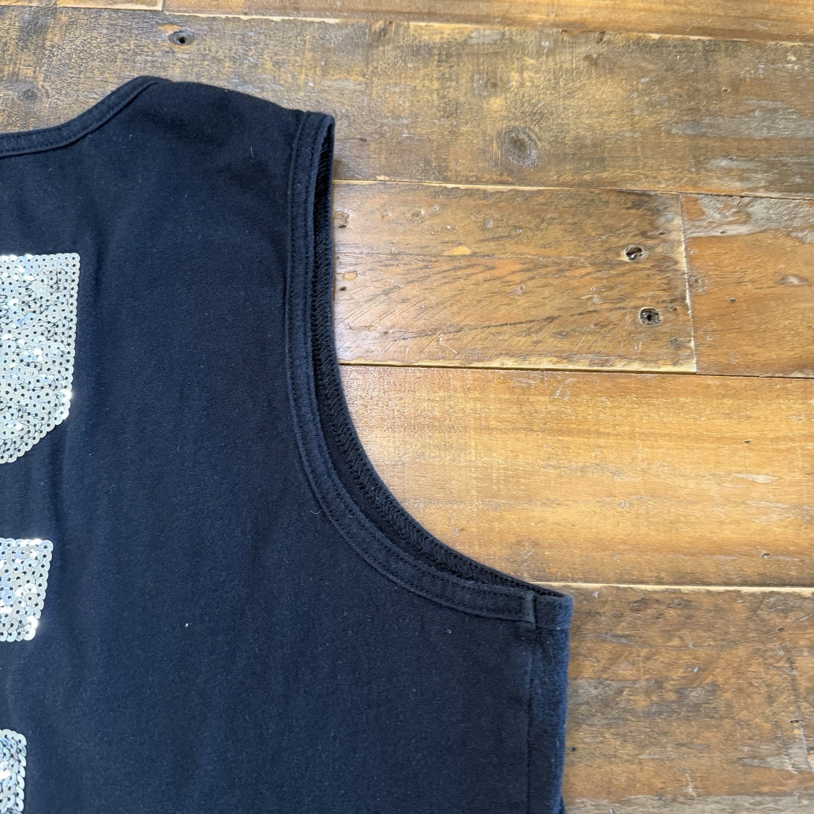 Y2K Victoria’s Secret PINK Tank Top Womens Large Black Silver Sequin Spell Out