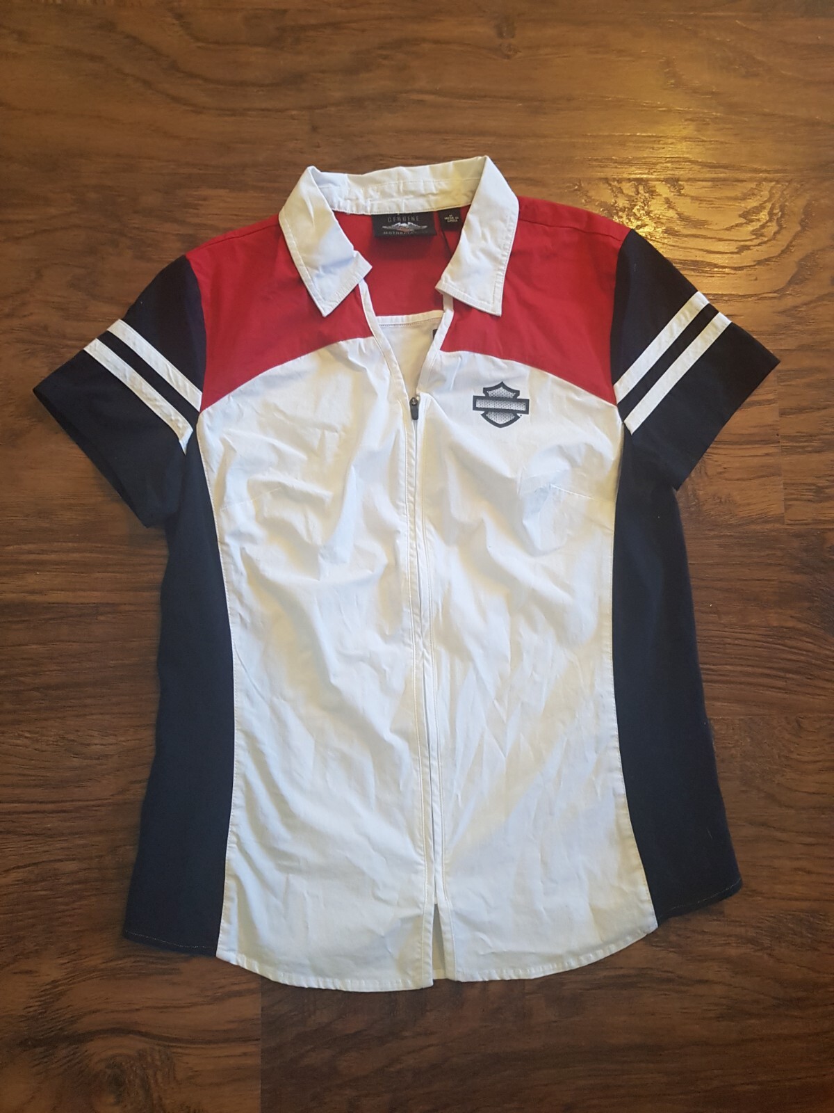 NWT Harley-Davidson Womens Sz M Colorblock Zip-Front White Shirt 96395-20VW