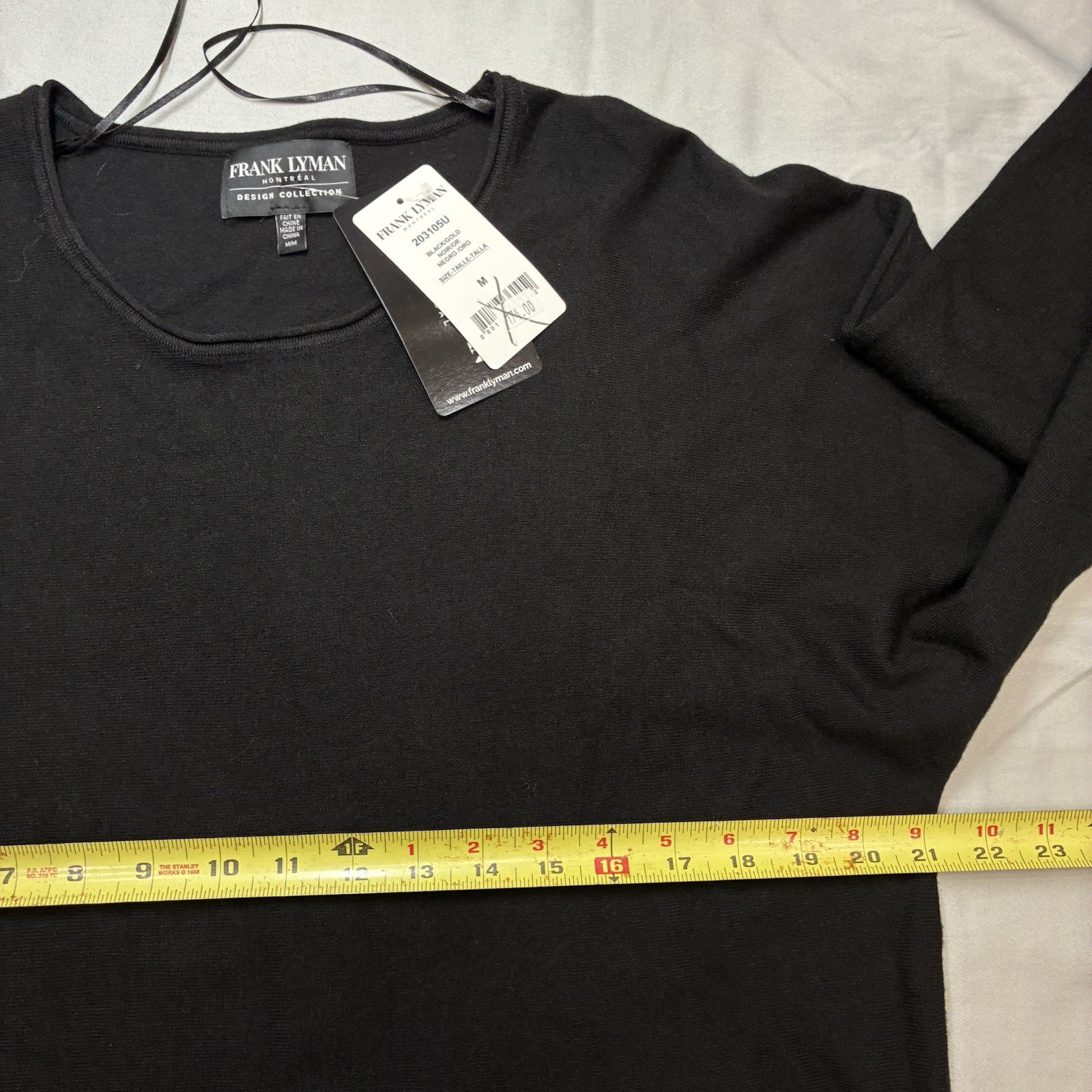 Frank Lyman Montreal Top Womens Medium Black Knit Rhinestone Stud Cuffs NWT