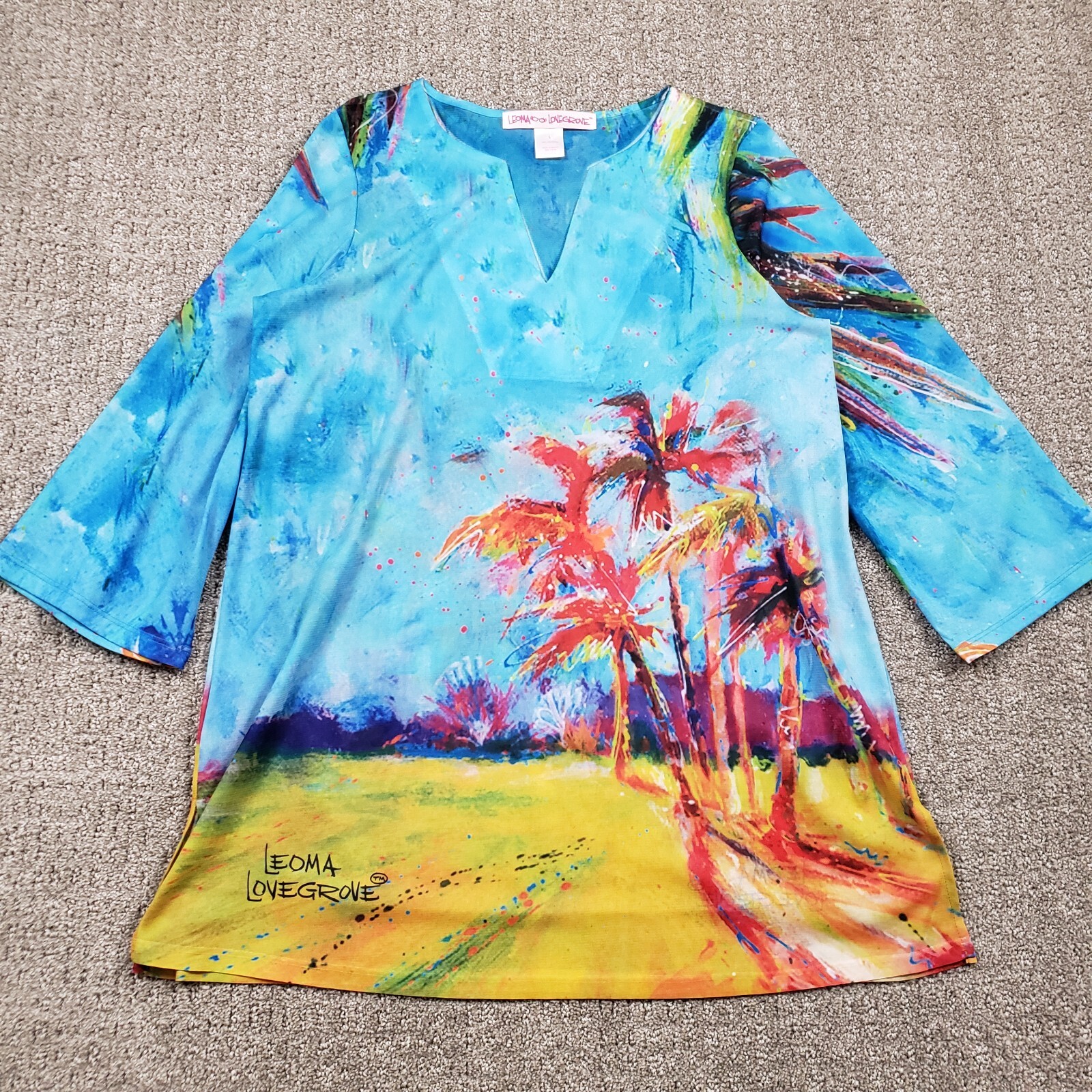Leoma Lovegrove Top Womens Large Tunic Art to wear Beach Cover up Colorful