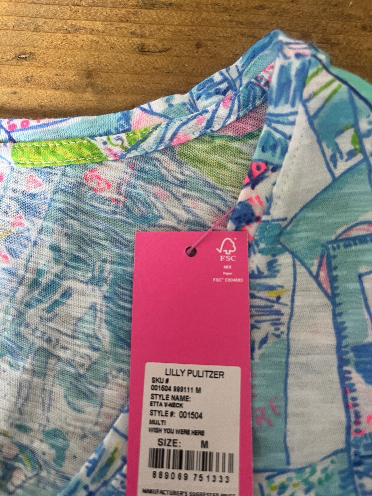 Lilly Pulitzer Etta V-Neck Top Wish You Were Here Size Medium Coastal Resort