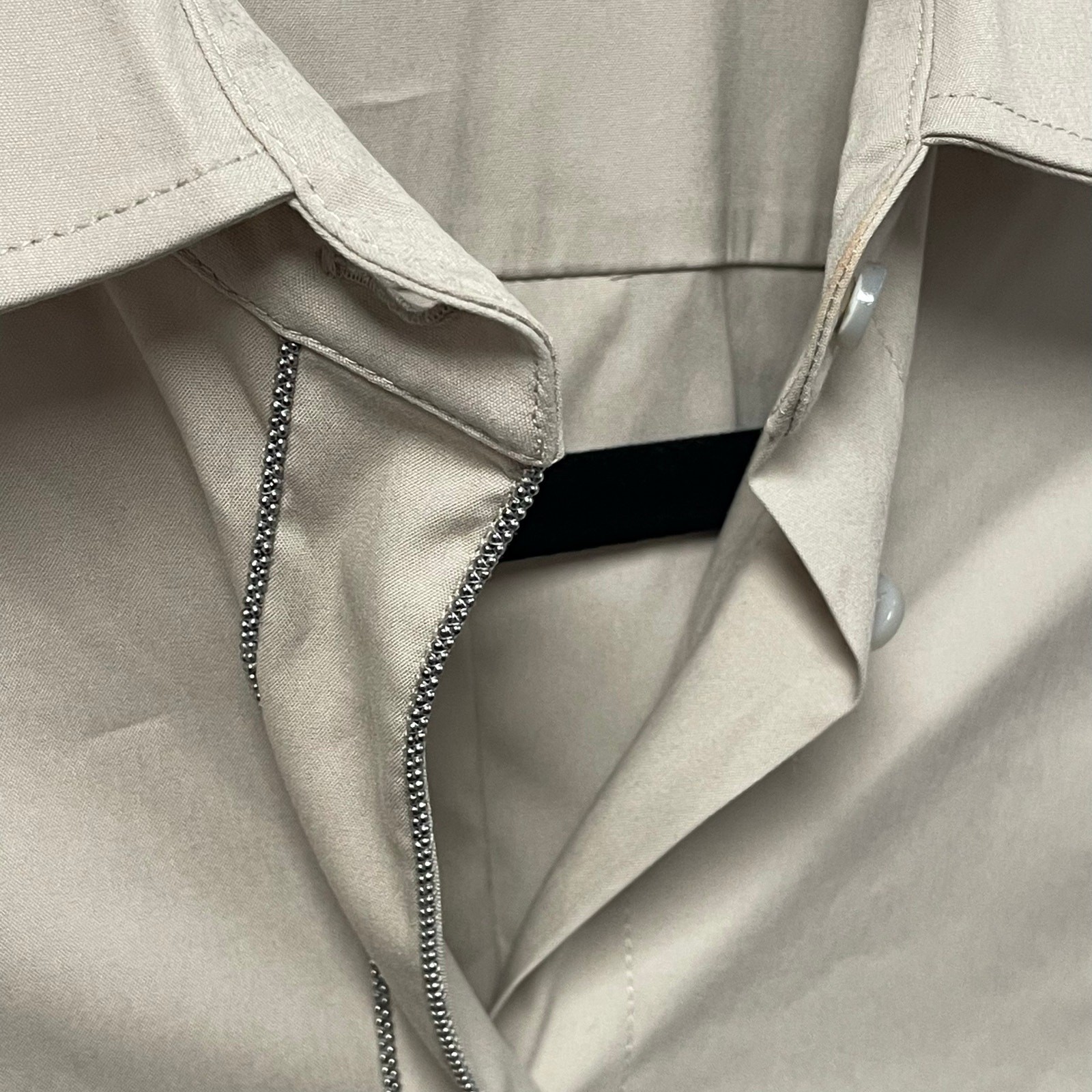NWD Brunello Cucinelli Monili Trim Shirt in Cotton Silk Blend Beige Wome G1N