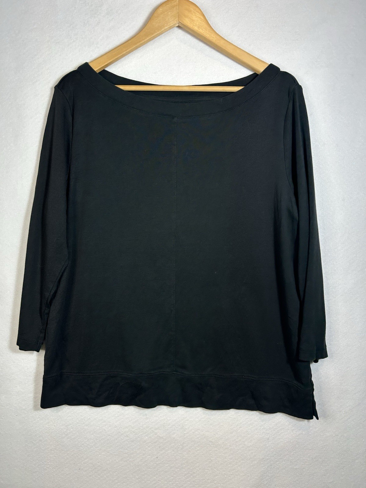 J. Jill Perfect Pima Seamed Boat Neck Tee Size Large Black 3/4 Sleeve Cotton