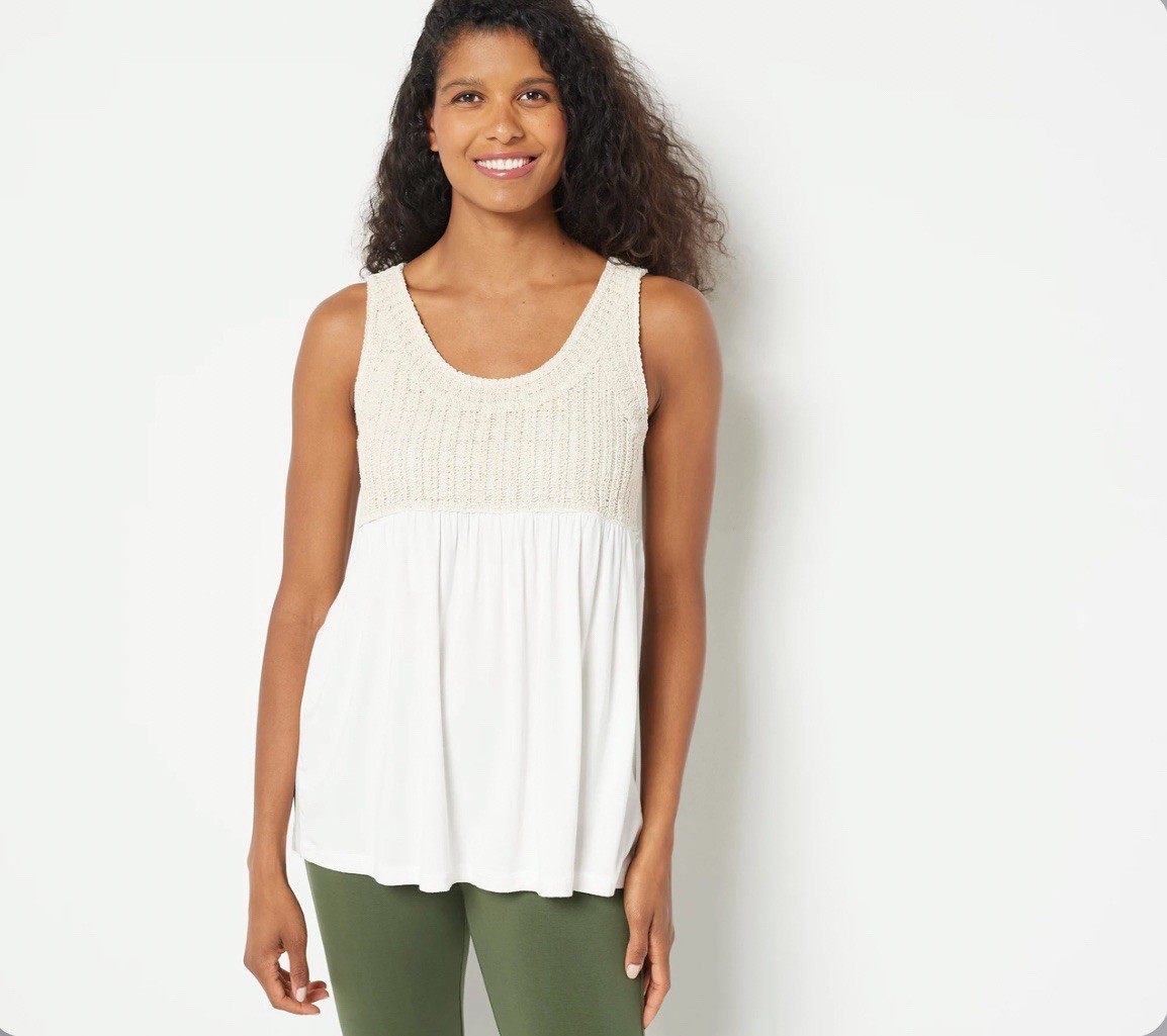 Susan Graver Pure Knit Jersey & Crochet Tunic Tank Size 3X Natural A508712