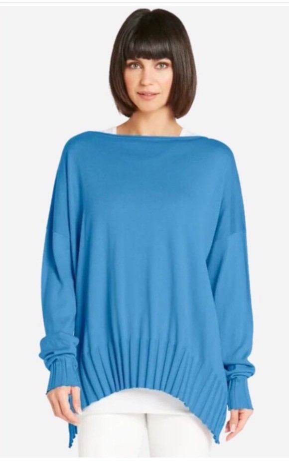 Planet by Lauren G Pima Cotton Boatneck Ribbed Knit Top One Size