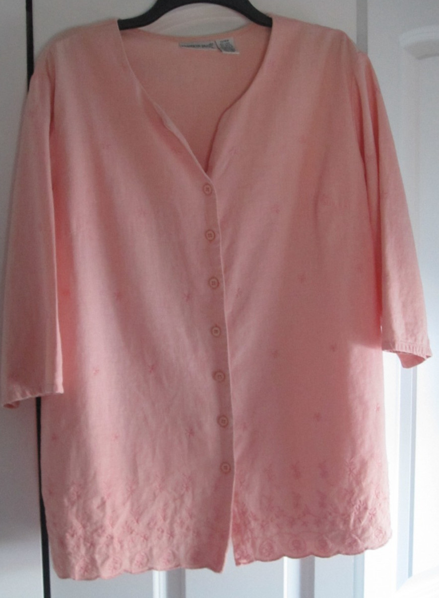 NEW Women’s Peach 14/16W Top Blouse Tunic Embroidered Linen-Rayon 3/4 Sleeves