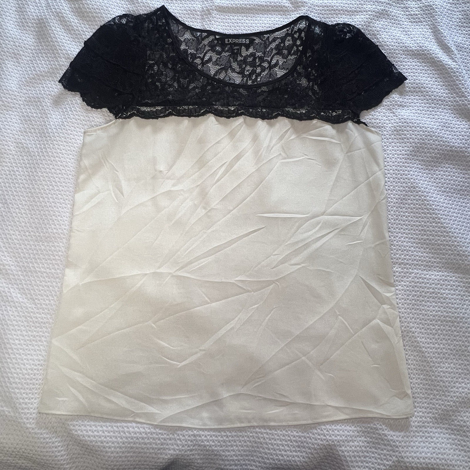 Express Women’s Lace Shirt Black & Cream Size Small Business Formal Office