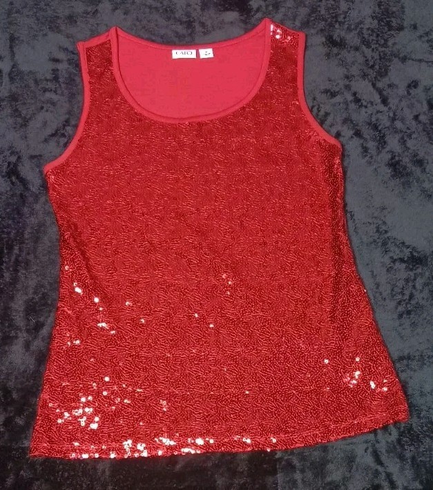 Cato Sleeveless Sequin Cami Tank Top M Ruby Red Sparkly Shimmer Holiday Party