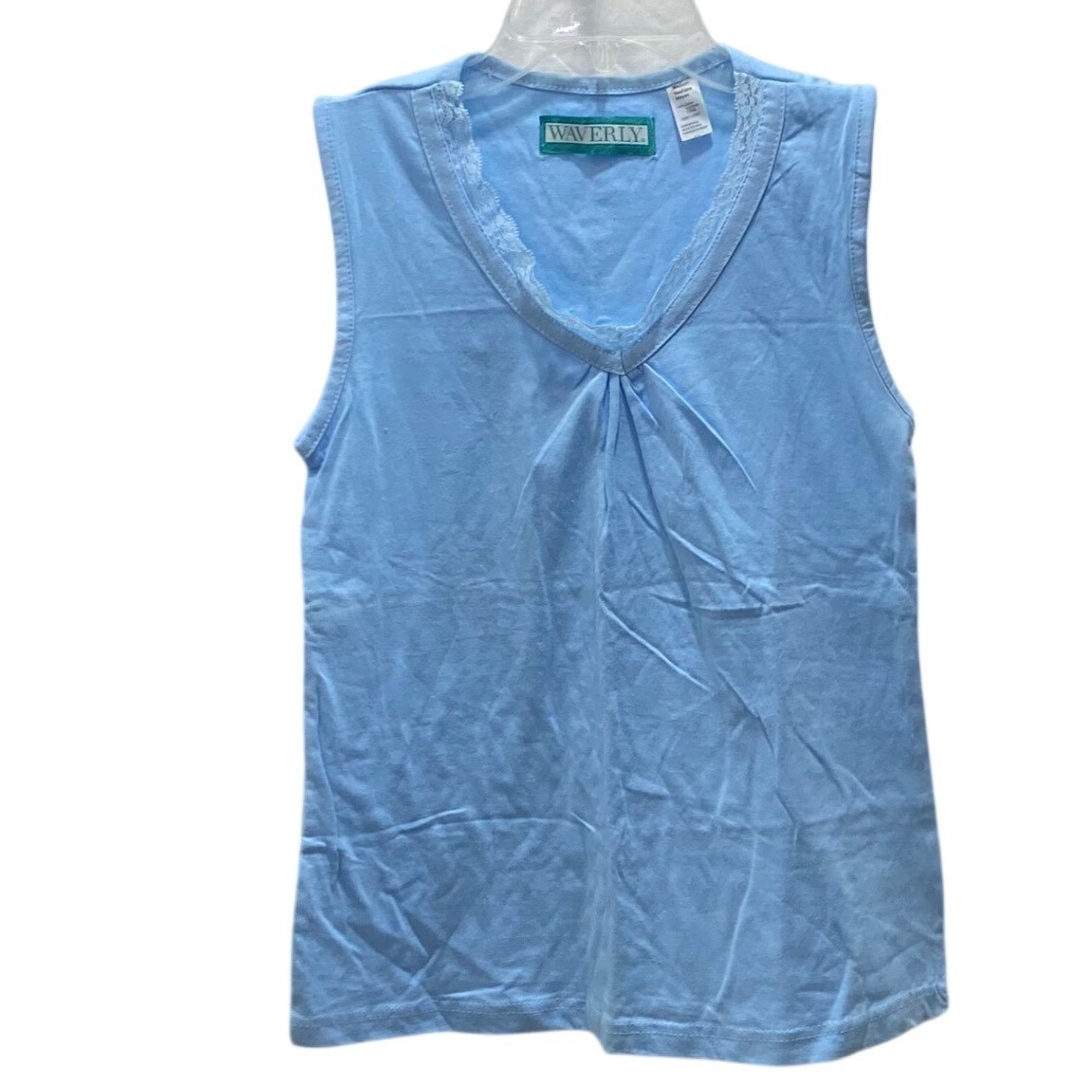 Waverly Womens Light Blue Lace Trim V-Neck Sleeveless Cotton Top Medium 2926
