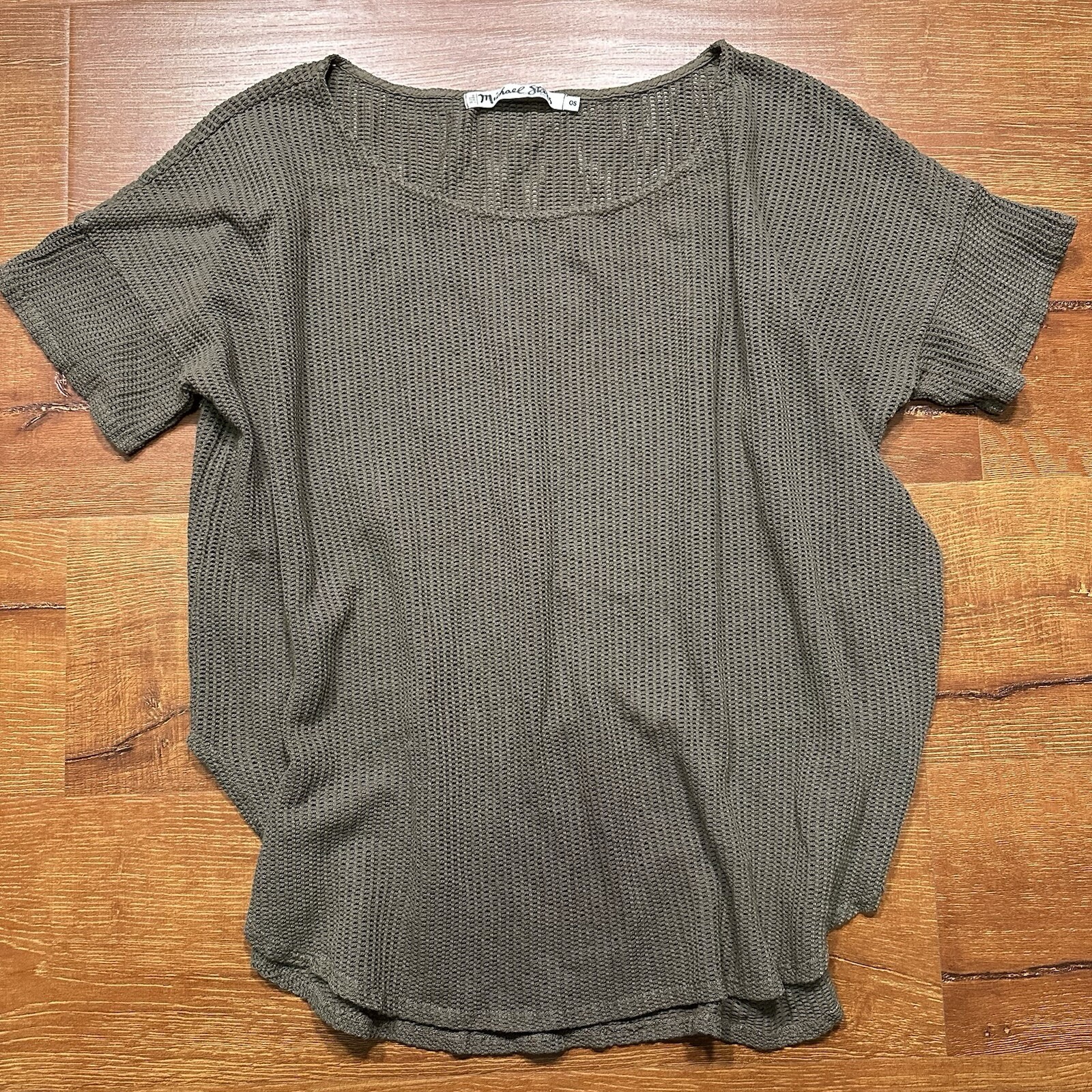 Michael Stars Top Womens OS Olive Mesh Knit Weave Oversized Classic City Chic