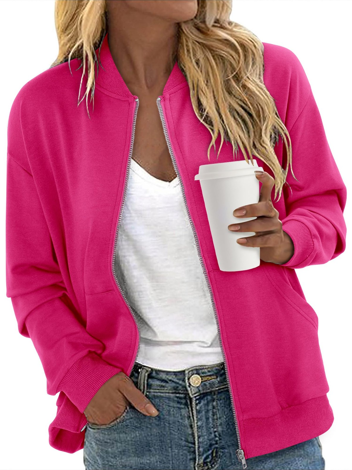 Womens Full Zip Up Hoodies Long Sleeve Fall Outfits Oversized Sweatshirt Ligh…