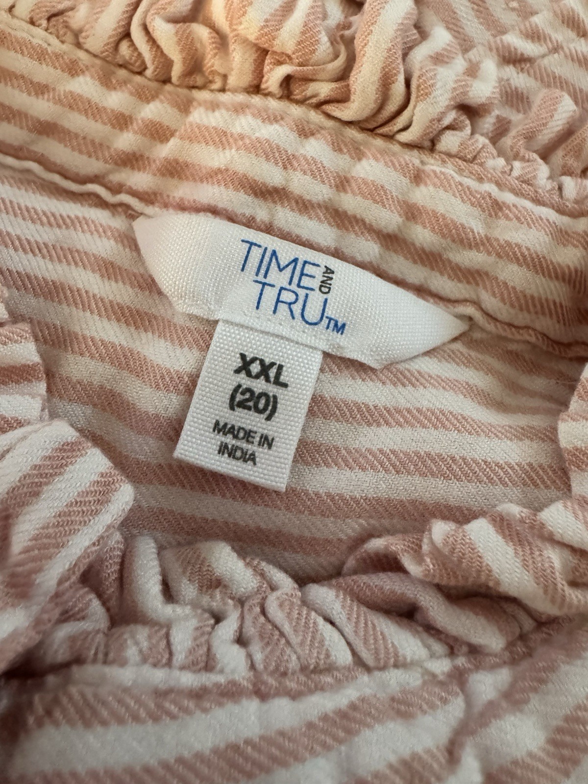 Torrid Heart Stripe Ruffle Collar Button Front Blouse Pink White XXL 20